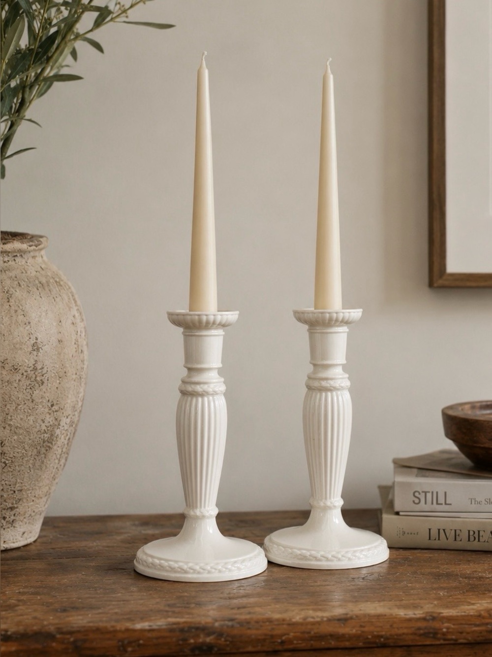 Wedgwood Edme 8” Ceramic Candlestick Pair - Home Accents